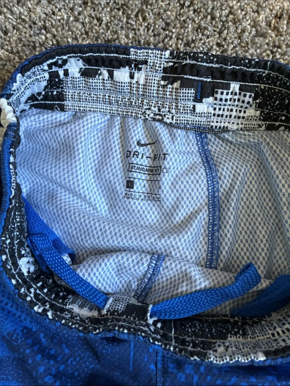 Nike Blue Camo Basketball Shorts with White Swoosh